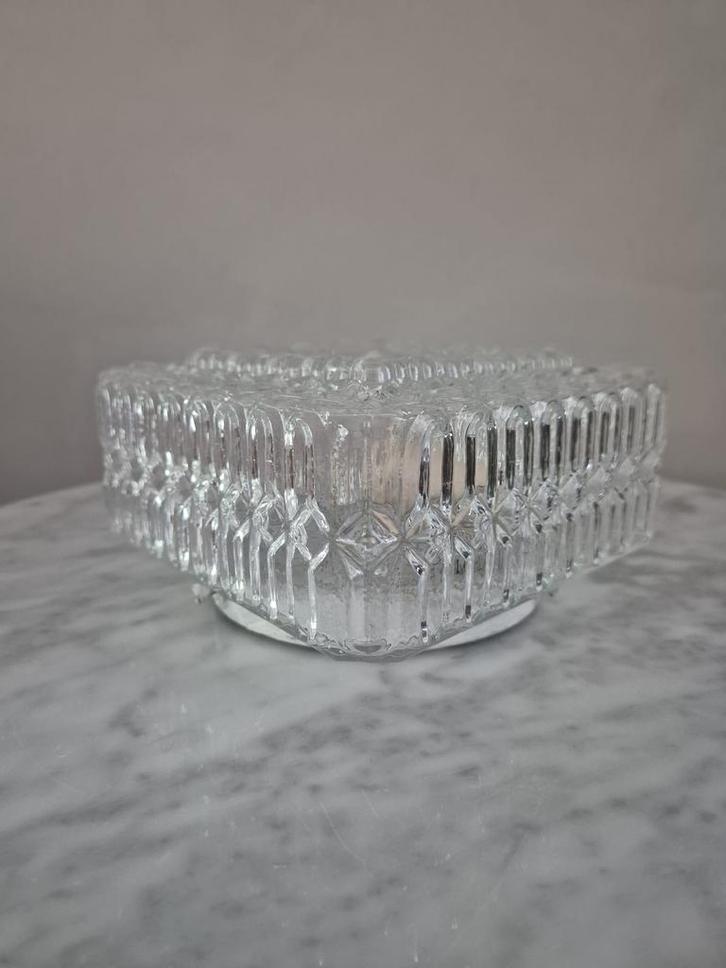 Vintage vierkante plafonniere plafondlamp geperst glas, Huis en Inrichting, Lampen | Plafondlampen, Zo goed als nieuw, Glas, Ophalen of Verzenden