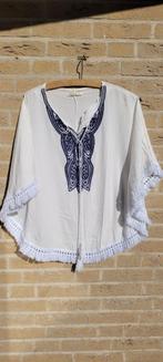 Blouse/Tuniek, Ibiza look wit met blauw - maat L, Ophalen of Verzenden, Zo goed als nieuw, Maat 42/44 (L), Wit