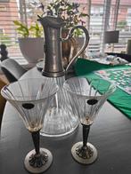 Karaf met twee glazen met tinnen voet, Antiek en Kunst, Antiek | Glas en Kristal, Ophalen of Verzenden