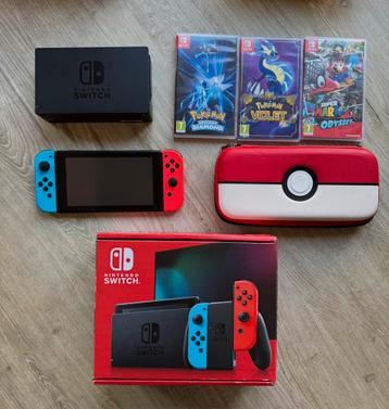 Nintendo Switch + 3 Games + Pokemon Case beschikbaar voor biedingen