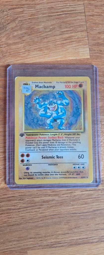 Machamp - 8/102 - Base Set - 1st Edition - Holo, Hobby en Vrije tijd, Verzamelkaartspellen | Pokémon, Gebruikt, Losse kaart, Foil