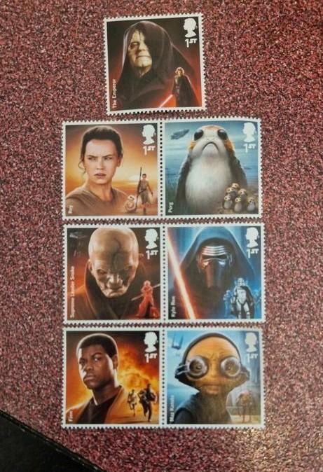 7 Star Wars Postzegels - Royal Mail - Postfris, Postzegels en Munten, Postzegels | Thematische zegels, Postfris, Overige thema's