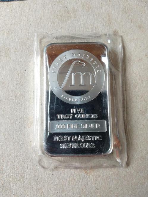 5 oz dikke zilver baar First Majestic (FM) Silver corp. USA, Postzegels en Munten, Edelmetalen en Baren, Zilver, Ophalen of Verzenden