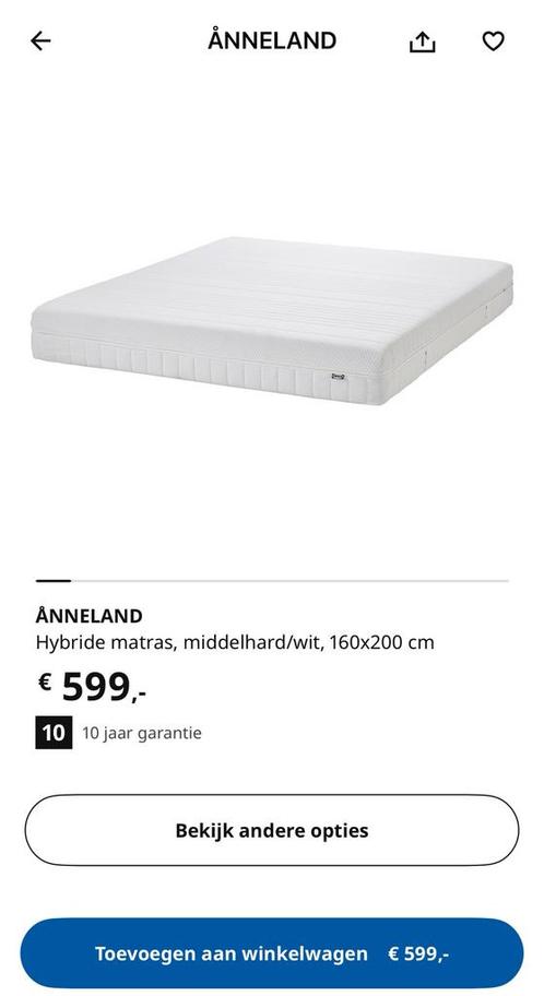 Ikea matras 160x200 Anneland, Huis en Inrichting, Slaapkamer | Matrassen en Bedbodems, Zo goed als nieuw, 160 cm, 200 cm, Tweepersoons