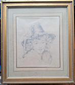 tekening vrouw met hoed, Antiek en Kunst, Ophalen of Verzenden