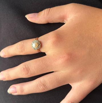 Grote diamanten parel 14k gouden dames ring antiek exclusief beschikbaar voor biedingen