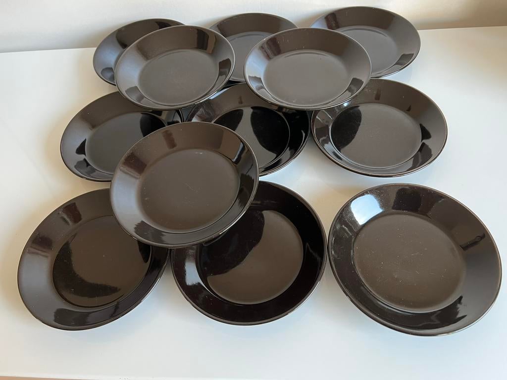 Set 12 Arabia Finland Kilta Gebaksschotels Bruin Kaj Franck, Antiek en Kunst, Ophalen of Verzenden