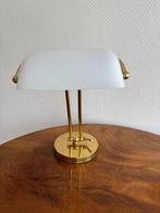 Retro bankierslamp / notarislamp / bureaulamp, glas, messing, Huis en Inrichting, Lampen | Tafellampen, Ophalen of Verzenden, Gebruikt