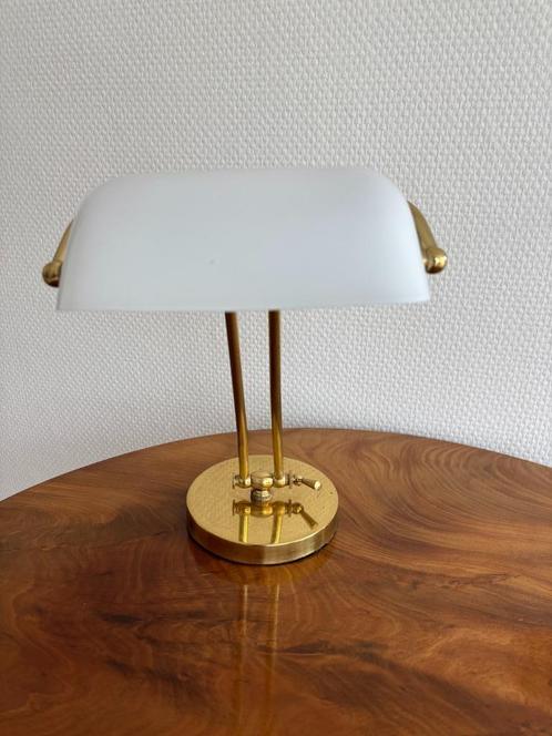 Retro bankierslamp / notarislamp / bureaulamp, glas, messing, Huis en Inrichting, Lampen | Tafellampen, Gebruikt, Minder dan 50 cm