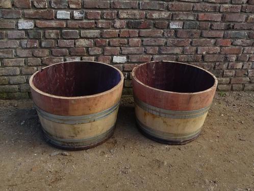 eikenhouten kuip kuipen halve wijnvaten plantenbak, Tuin en Terras, Bloempotten, Nieuw, Overige materialen, Minder dan 25 cm, Rond