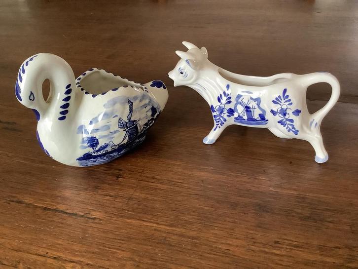 Vintage Delfts Blauw roomstel: melk en suiker, Antiek en Kunst, Antiek | Porselein, Ophalen of Verzenden