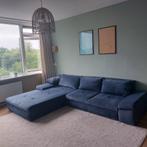 Grote blauwe (slaap)bank met berging, Ophalen, Hout, 100 tot 125 cm, Hoekbank