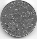 5  cent  1931  Canada. km. 29, Postzegels en Munten, Munten | Amerika, Ophalen of Verzenden, Losse munt, Noord-Amerika