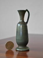 Oud MINIATUUR Vaasje Gemeleerd Groen DUN Glas 11 cm, Ophalen of Verzenden