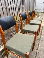 Ronde eettafel met 4 stoelen, Deens design, Ophalen, Bruin, Leer, Zo goed als nieuw