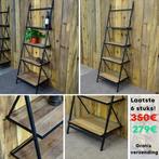 Industrieel ladderrek in massief mangohout & zwart staal, Ophalen, Met plank(en), Minder dan 50 cm, Metaal