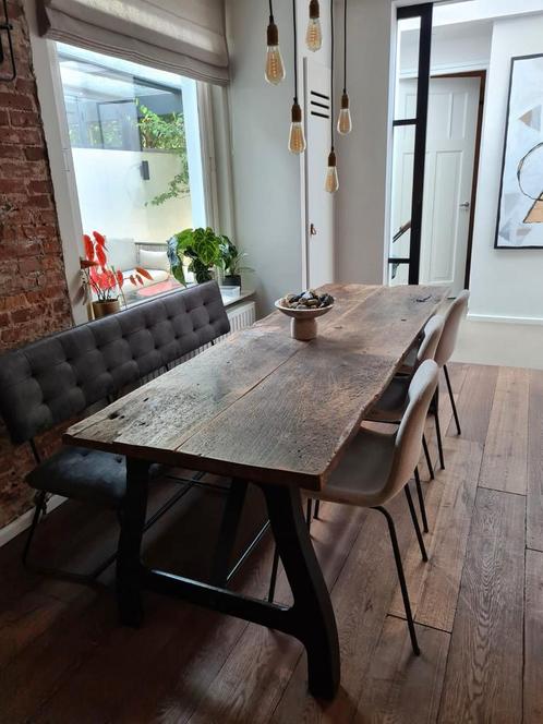Robuuste lange houten eettafel, Huis en Inrichting, Tafels | Eettafels, Zo goed als nieuw, 50 tot 100 cm, 200 cm of meer, Vijf personen of meer
