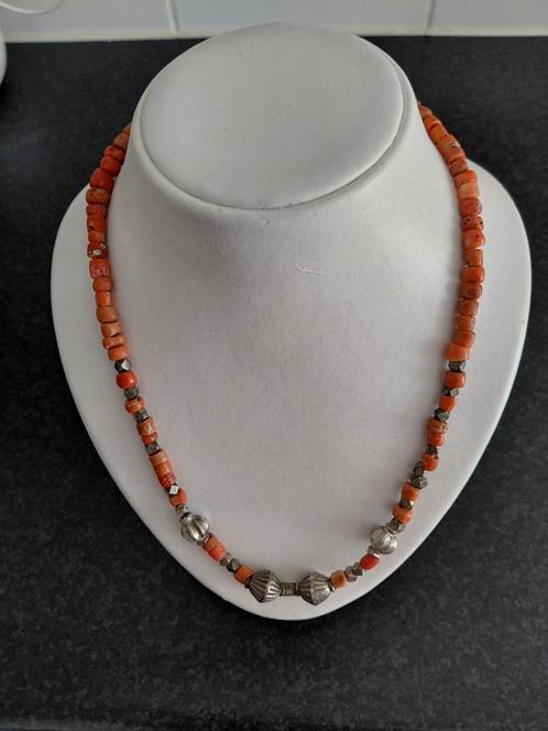 antiek bloedkoraal,etnisch,afghanistan, Sieraden, Tassen en Uiterlijk, Antieke sieraden, Ketting, Zilver, Met edelsteen, Ophalen of Verzenden