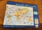 Djeco Puzzel Wereldkaart Dieren 100 Stukjes, Ophalen of Verzenden, Minder dan 500 stukjes, Gebruikt, Legpuzzel