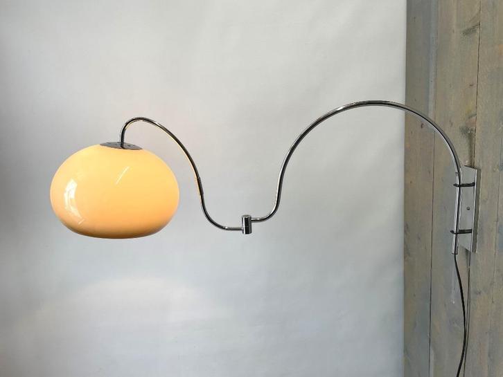 dubbele booglamp, wandlamp Dijkstra jaren '70 vintage, Huis en Inrichting, Lampen | Wandlampen, Gebruikt, Kunststof, Metaal, Ophalen of Verzenden