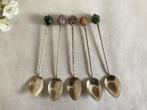 5 Theelepels met Edelstenen en gedraaide steel, Antiek en Kunst, Antiek | Bestek, Ophalen of Verzenden