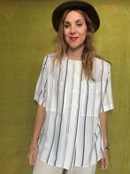 Vintage blouse, maat 42/XL - wit - strepen - 90's, Wit, Maat 42/44 (L), Ophalen of Verzenden, Vintage