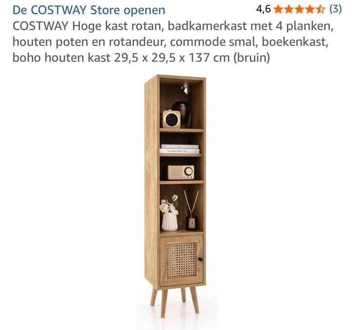 Costway Kastje - Badkamer, Woonkamer, Hal, Huis en Inrichting, Kasten | Boekenkasten, Zo goed als nieuw, Minder dan 50 cm, 100 tot 150 cm