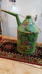 Groene handbeschilderde gieter decoratief met hengsel, Ophalen of Verzenden, Gebruikt, Metaal