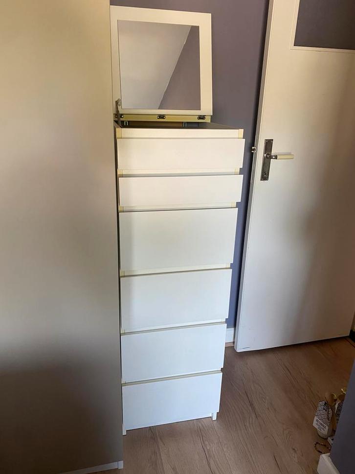 Malm ladekast met spiegel., Huis en Inrichting, Kasten | Ladekasten, Zo goed als nieuw, Minder dan 100 cm, Minder dan 50 cm, 25 tot 50 cm