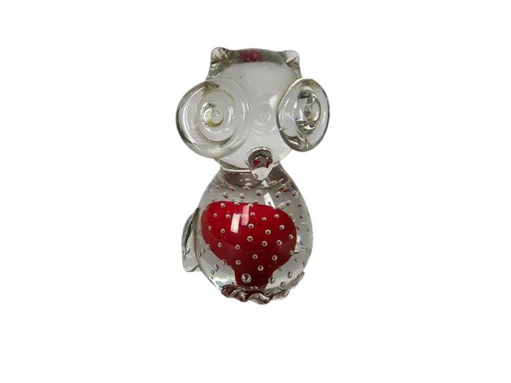 Murano - Uil - ingesloten luchtbellen -  helder/oranje rood, Antiek en Kunst, Antiek | Glas en Kristal, Ophalen of Verzenden