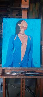 impressionisme blauwe sexy dame van langen olieverf, Ophalen of Verzenden