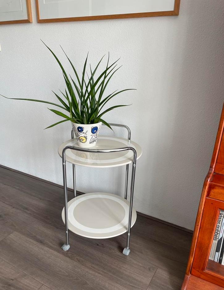 Puhlmann bijzettafel rond, verrijdbaar, vintage, 2 stuks, Huis en Inrichting, Tafels | Bijzettafels, Zo goed als nieuw, Rond, 45 tot 60 cm