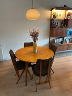 Mid Century Modern Ronde Uitschuifbare Eettafel, Huis en Inrichting, Ophalen, Gebruikt, 100 tot 150 cm, Rond