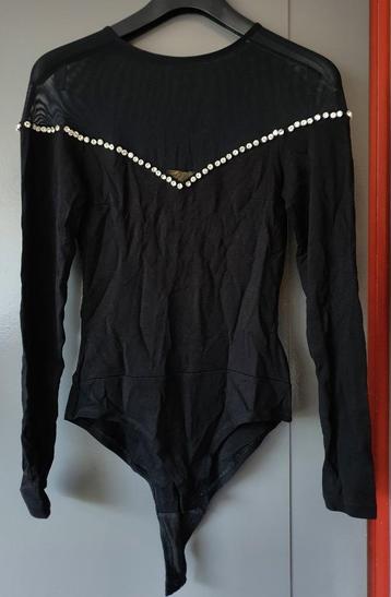 H&M zwarte body met mesh & diamantdetails maat 34  beschikbaar voor biedingen