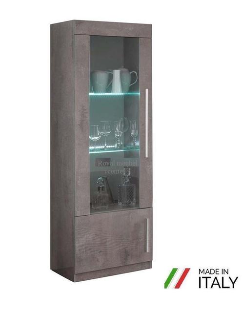 Vitrinekast Granada Hoogglans wit-marmer grijs-SALE, Huis en Inrichting, Kasten | Vitrinekasten, Nieuw, 150 tot 200 cm, 50 tot 100 cm
