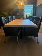 boomstamtafel 240 cm met 6 leren eetstoelen, Ophalen, Zo goed als nieuw