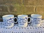3 vintage mokken met tekst, Overige typen, Ophalen of Verzenden, Zo goed als nieuw, Overige stijlen