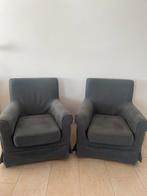 Twee comfortabele fauteuils – donkergrijs en witte hoes, Huis en Inrichting, Fauteuils, Ophalen, Minder dan 75 cm, Zo goed als nieuw