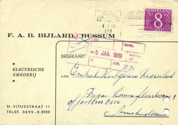 F.A.B. Bijlard - Bussum - 01.1961 - briefkaart beschikbaar voor biedingen