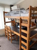 Grenen hoogslaper met groot bureau en 2 stoelen, Ophalen, Gebruikt, Hoogslaper, Eenpersoons