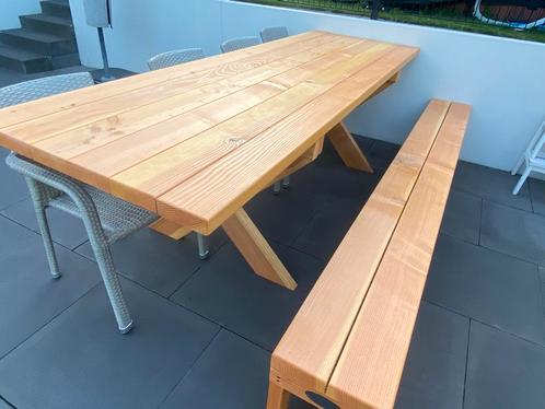Buiten tafel met kruispoten, Huis en Inrichting, Tafelonderdelen, Zo goed als nieuw, 200 cm of meer, 50 tot 100 cm, Rechthoekig