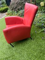 Rode Leren Fauteuil met Metalen Frame, Gebruikt, Minder dan 75 cm, Leer, Ophalen of Verzenden