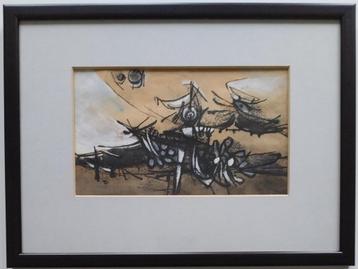 Ans Wortel – grote vlieg  – gouache ingelijst beschikbaar voor biedingen