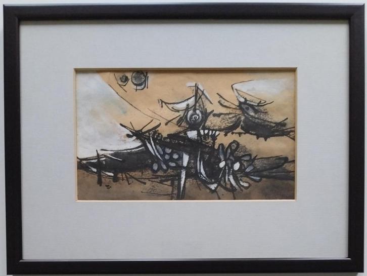 Ans Wortel – grote vlieg  – gouache ingelijst, Antiek en Kunst, Kunst | Schilderijen | Modern, Ophalen