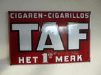 EMAILLE RECLAMEBORD"TAF CIGARES-CIGARILLOS"UIT 1936, Ophalen of Verzenden, Gebruikt, Reclamebord