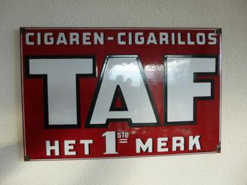 EMAILLE RECLAMEBORD"TAF CIGARES-CIGARILLOS"UIT 1936 beschikbaar voor biedingen