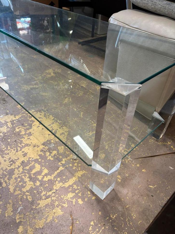 Glazen Salontafel met Acryl Poten, Huis en Inrichting, Kasten | Televisiemeubels, Gebruikt, 100 tot 150 cm, 25 tot 50 cm, Glas