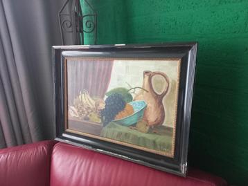 Klassiek schilderij met ''stil leven'' op paneel gesigneerd. beschikbaar voor biedingen