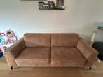 Cognac Microleder 3-zitsbank met contrast stiksel, Ophalen, Gebruikt, Driepersoons, 75 tot 100 cm