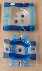 2 Blauwe Schaaltjes - Yasar - fused glas, Huis en Inrichting, Woonaccessoires | Schalen en Manden, Schaal, Vierkant, Ophalen of Verzenden